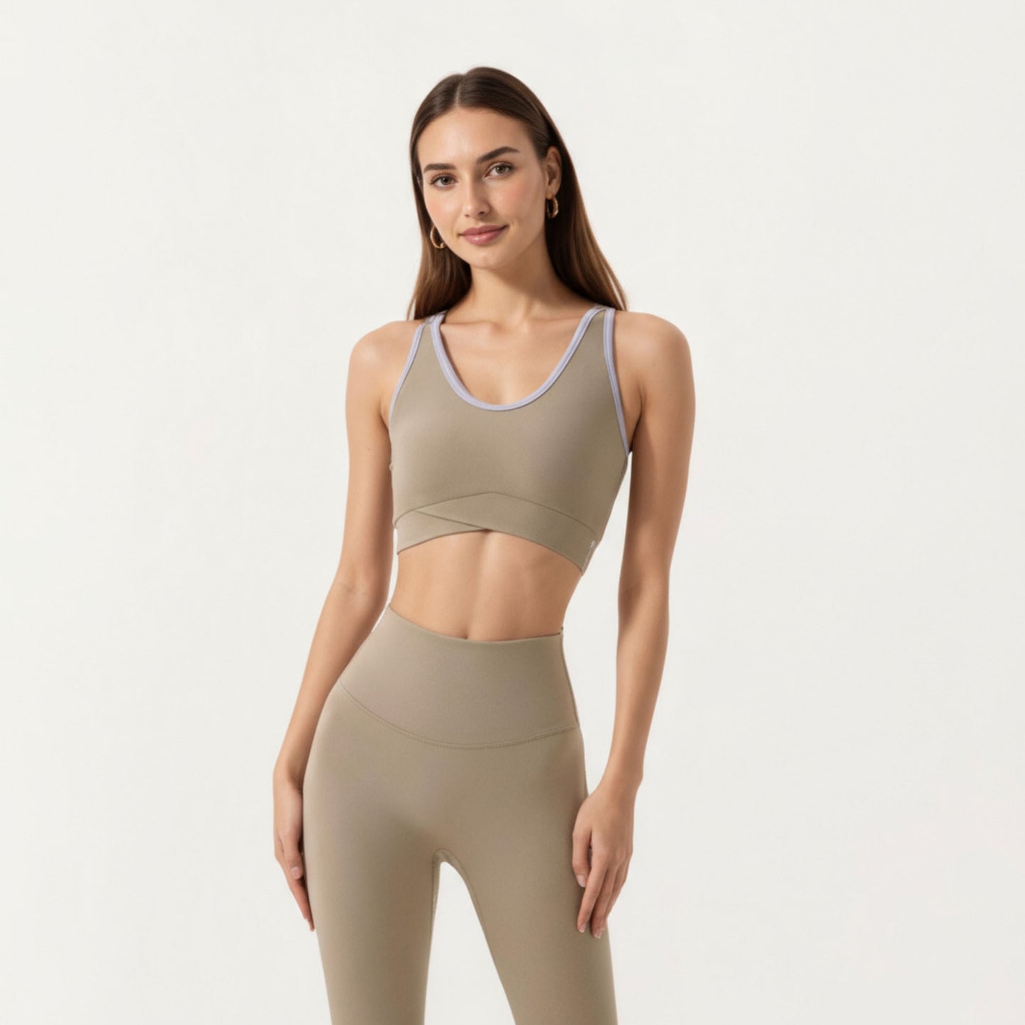 Stretch Sports Bra with Scoop Neckline Contrast Trim and Supportive Wrapped Underband Design