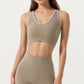 Stretch Sports Bra with Scoop Neckline Contrast Trim and Supportive Wrapped Underband Design
