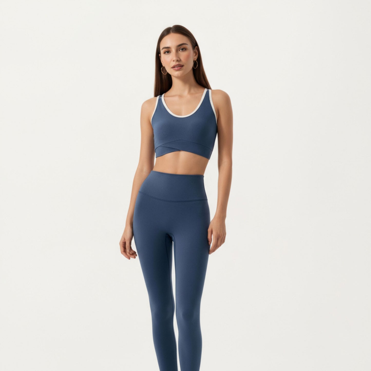 Stretch Sports Bra with Scoop Neckline Contrast Trim and Supportive Wrapped Underband Design