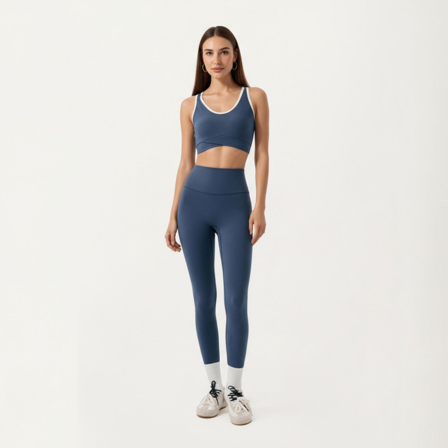 Stretch Sports Bra with Scoop Neckline Contrast Trim and Supportive Wrapped Underband Design