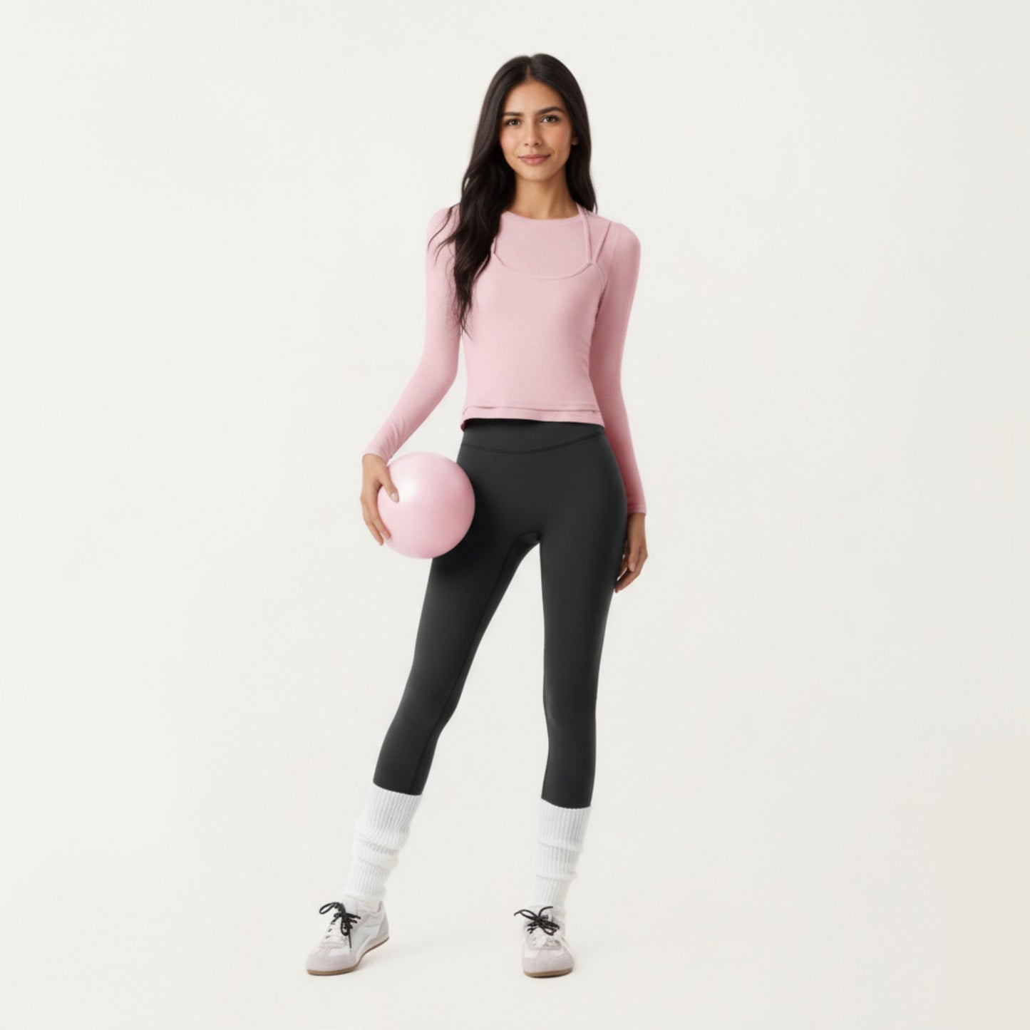 Long Sleeve Active Top with Layered Strap Detail Slim Contoured Fit and Modern Minimal Silhouette