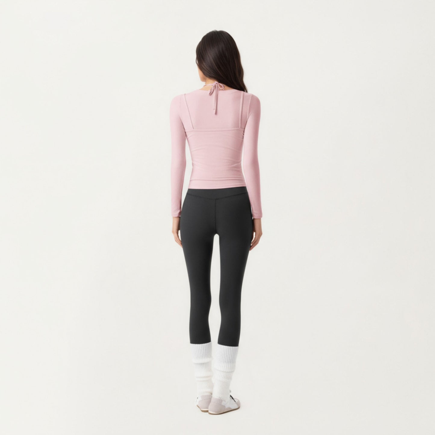 Long Sleeve Active Top with Layered Strap Detail Slim Contoured Fit and Modern Minimal Silhouette