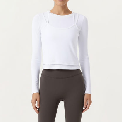Long Sleeve Active Top with Layered Strap Detail Slim Contoured Fit and Modern Minimal Silhouette