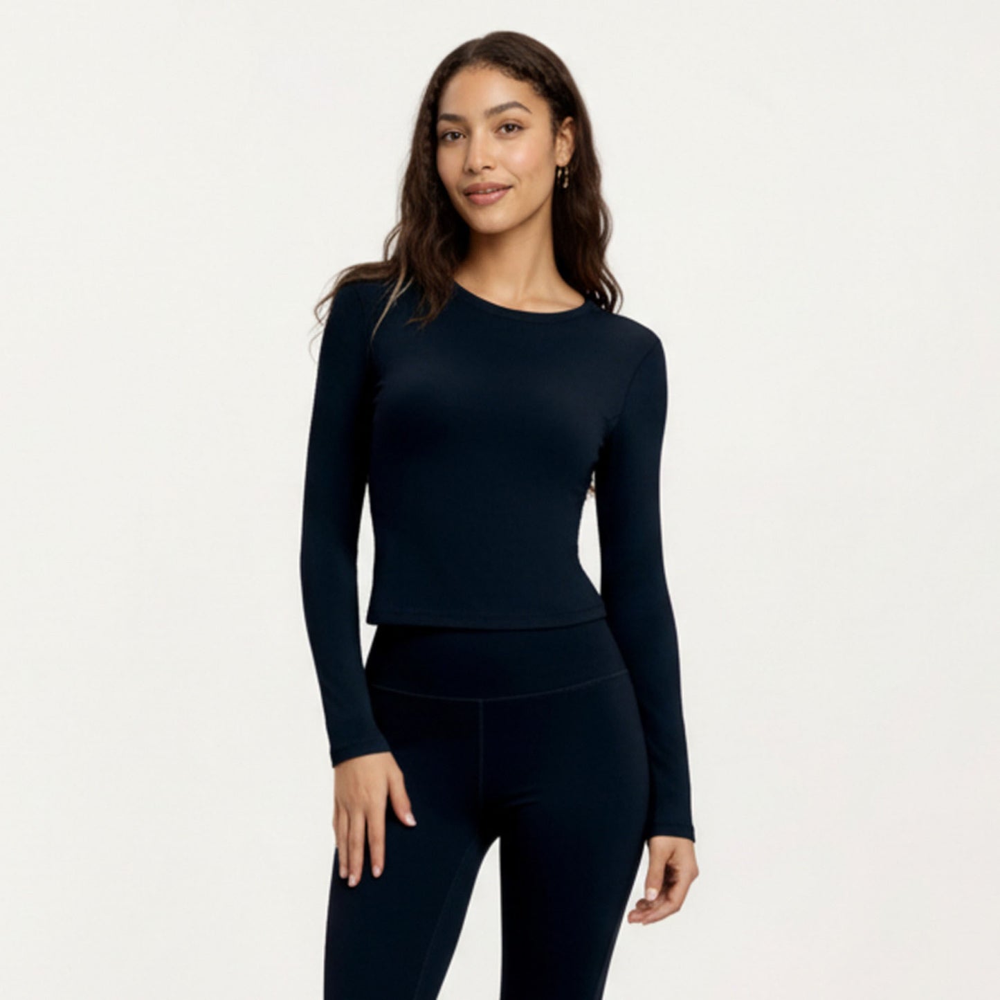 Long Sleeve Fitted Active Top with Smooth Stretch Fabric Contoured Seaming