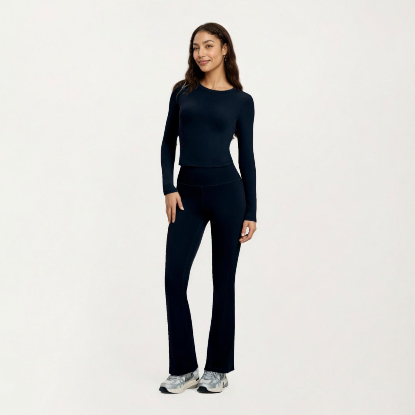 Long Sleeve Fitted Active Top with Smooth Stretch Fabric Contoured Seaming