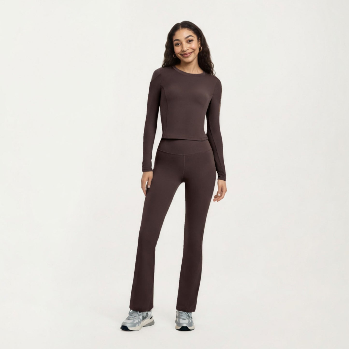Long Sleeve Fitted Active Top with Smooth Stretch Fabric Contoured Seaming