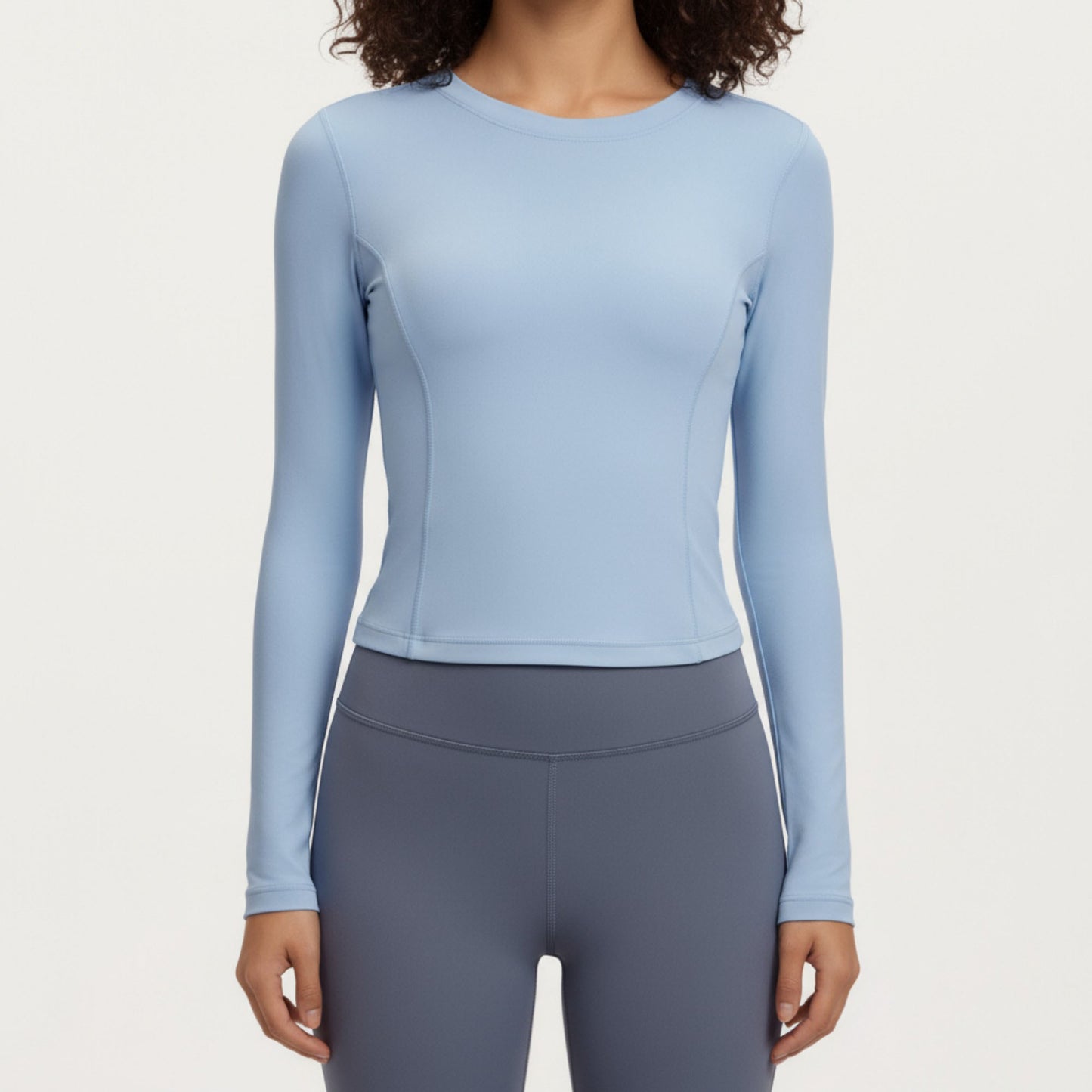 Long Sleeve Fitted Active Top with Smooth Stretch Fabric Contoured Seaming
