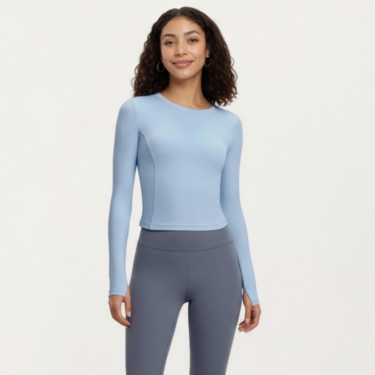 Long Sleeve Fitted Active Top with Smooth Stretch Fabric Contoured Seaming