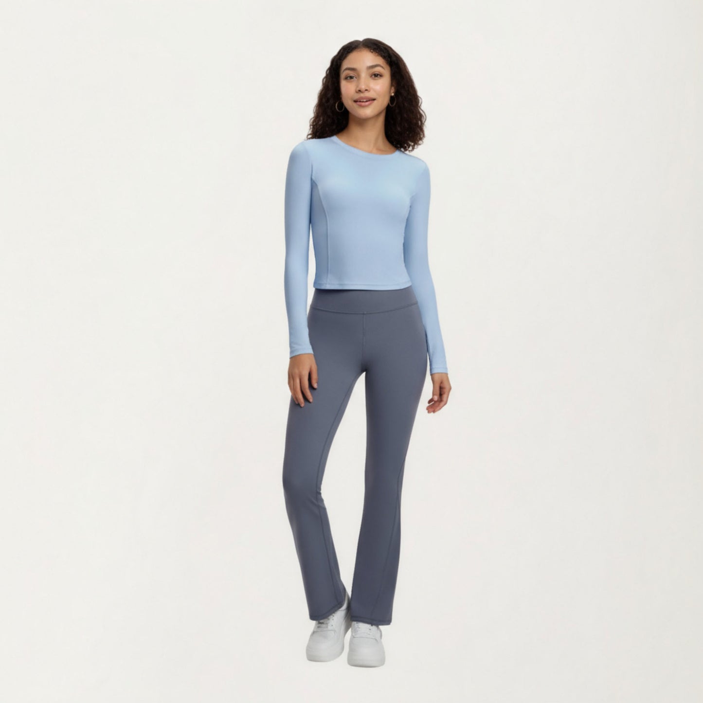 Long Sleeve Fitted Active Top with Smooth Stretch Fabric Contoured Seaming