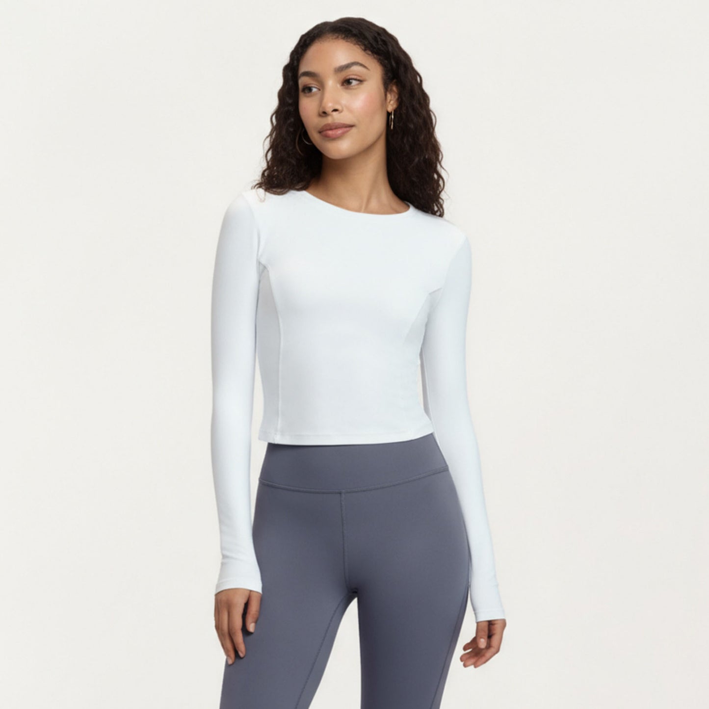 Long Sleeve Fitted Active Top with Smooth Stretch Fabric Contoured Seaming