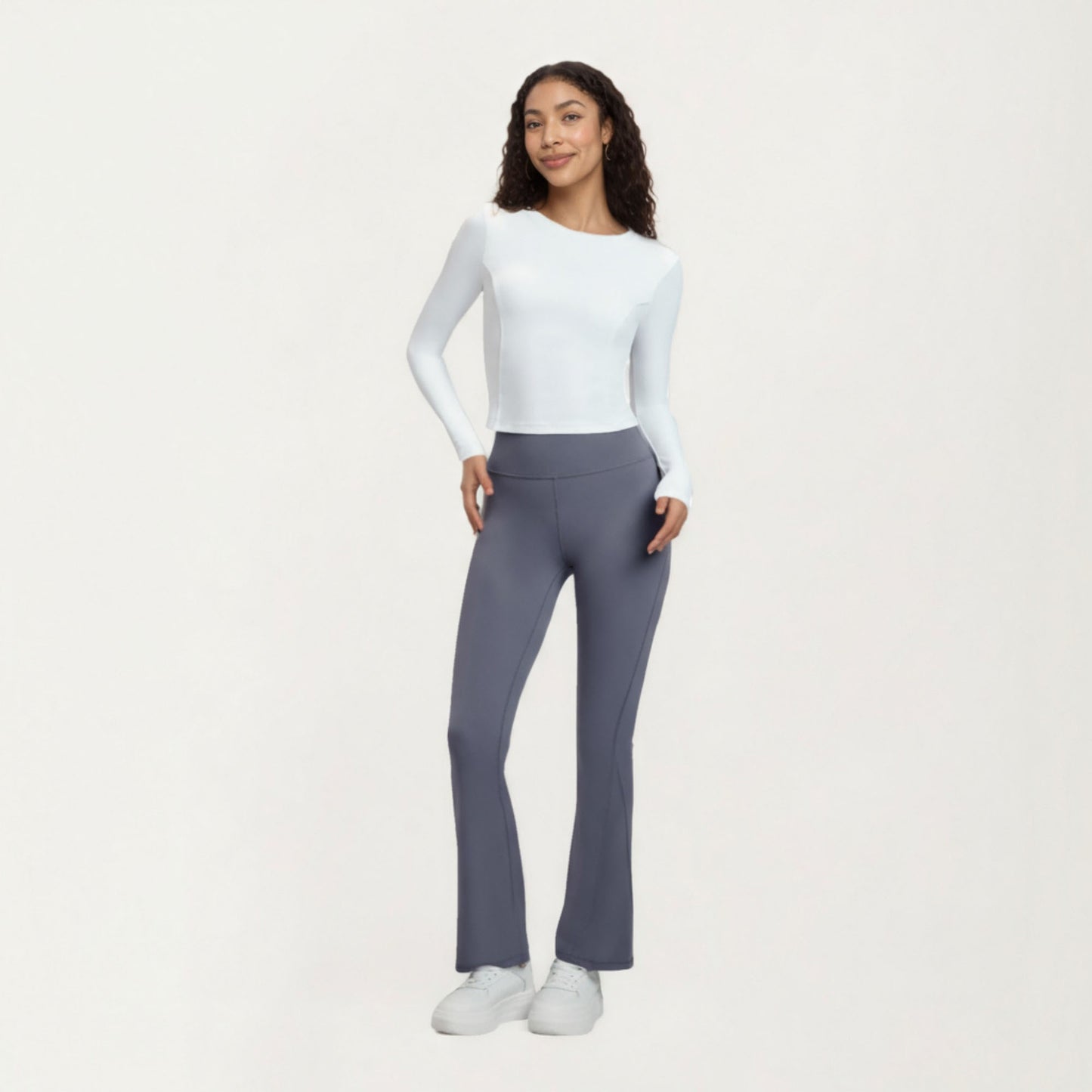 Long Sleeve Fitted Active Top with Smooth Stretch Fabric Contoured Seaming