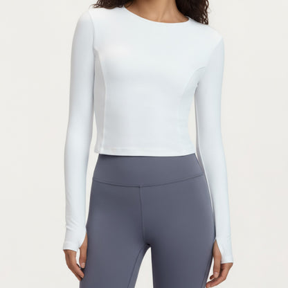 Long Sleeve Fitted Active Top with Smooth Stretch Fabric Contoured Seaming