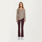 Long Sleeve V Neck Top with Soft Textured Fabric Relaxed Draped Silhouette and Curved Hemline