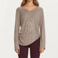 Long Sleeve V Neck Top with Soft Textured Fabric Relaxed Draped Silhouette and Curved Hemline