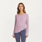 Long Sleeve V Neck Top with Soft Textured Fabric Relaxed Draped Silhouette and Curved Hemline