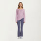 Long Sleeve V Neck Top with Soft Textured Fabric Relaxed Draped Silhouette and Curved Hemline