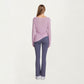 Long Sleeve V Neck Top with Soft Textured Fabric Relaxed Draped Silhouette and Curved Hemline
