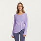 Long Sleeve V Neck Top with Soft Textured Fabric Relaxed Draped Silhouette and Curved Hemline