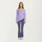 Long Sleeve V Neck Top with Soft Textured Fabric Relaxed Draped Silhouette and Curved Hemline