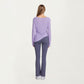 Long Sleeve V Neck Top with Soft Textured Fabric Relaxed Draped Silhouette and Curved Hemline