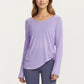 Long Sleeve V Neck Top with Soft Textured Fabric Relaxed Draped Silhouette and Curved Hemline