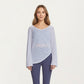 Long Sleeve V Neck Top with Soft Textured Fabric Relaxed Draped Silhouette and Curved Hemline