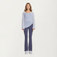 Long Sleeve V Neck Top with Soft Textured Fabric Relaxed Draped Silhouette and Curved Hemline