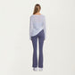 Long Sleeve V Neck Top with Soft Textured Fabric Relaxed Draped Silhouette and Curved Hemline