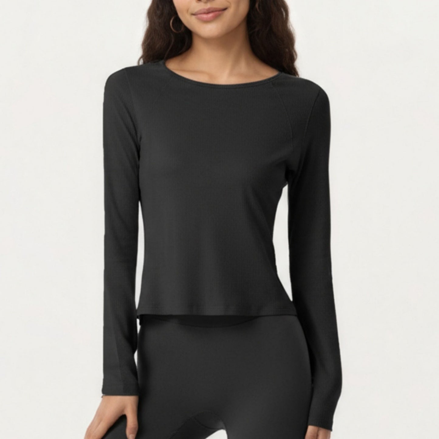 Long Sleeve Active Top with Soft Stretch Fabric Crew Neckline Clean Minimal Silhouette