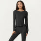 Long Sleeve Active Top with Soft Stretch Fabric Crew Neckline Clean Minimal Silhouette