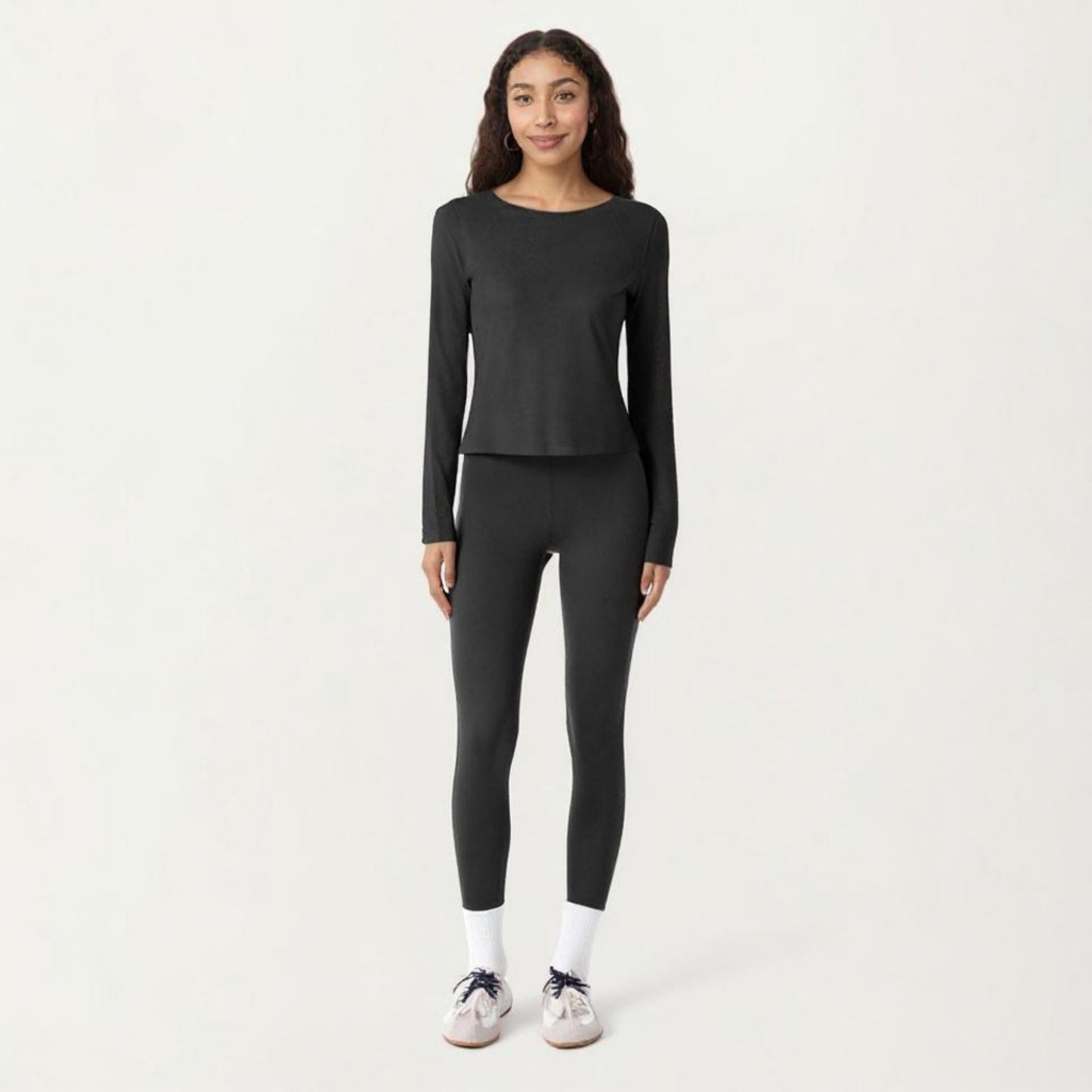 Long Sleeve Active Top with Soft Stretch Fabric Crew Neckline Clean Minimal Silhouette