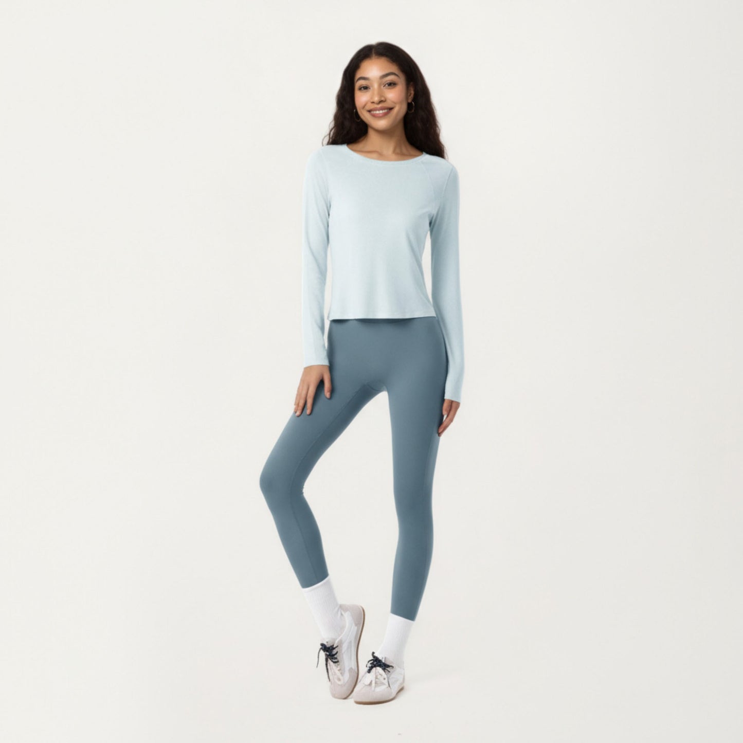 Long Sleeve Active Top with Soft Stretch Fabric Crew Neckline Clean Minimal Silhouette