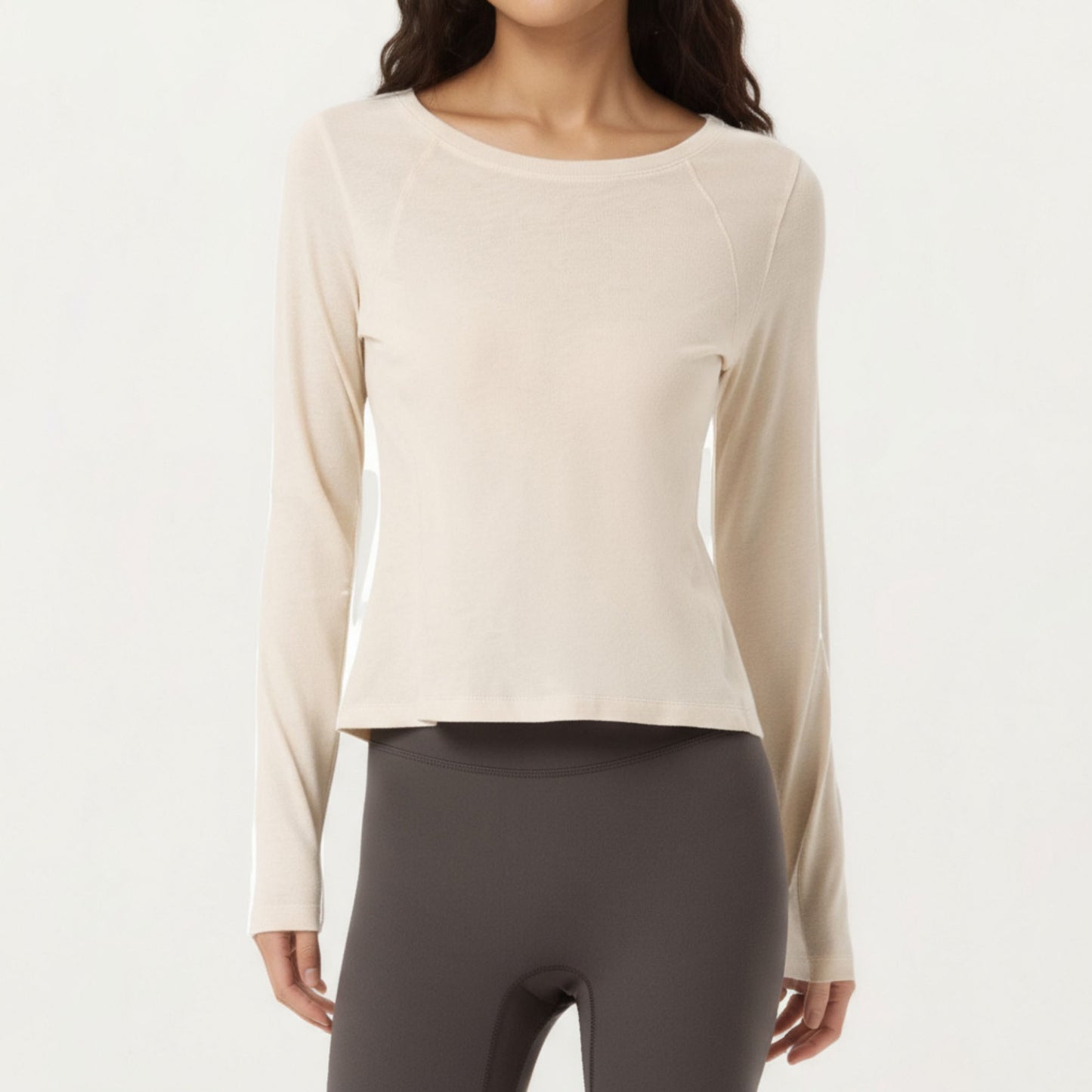 Long Sleeve Active Top with Soft Stretch Fabric Crew Neckline Clean Minimal Silhouette