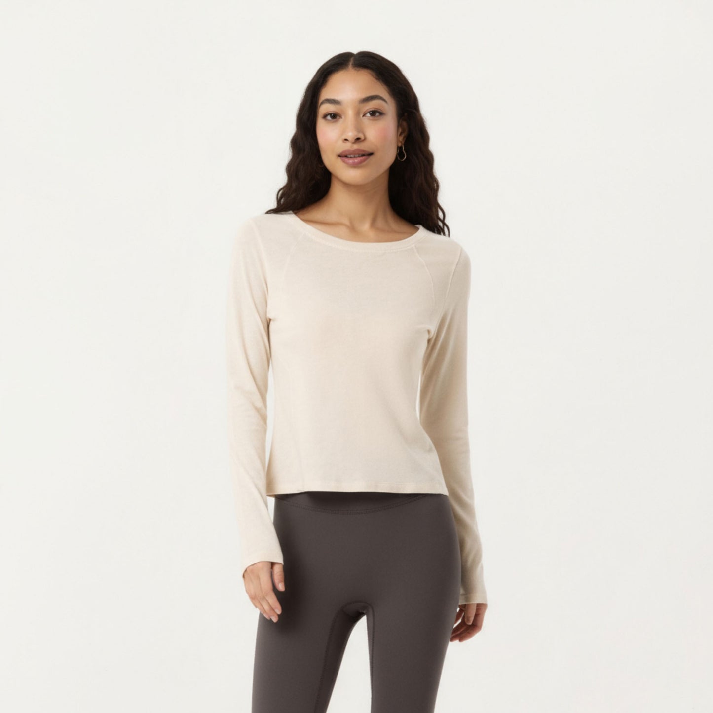 Long Sleeve Active Top with Soft Stretch Fabric Crew Neckline Clean Minimal Silhouette