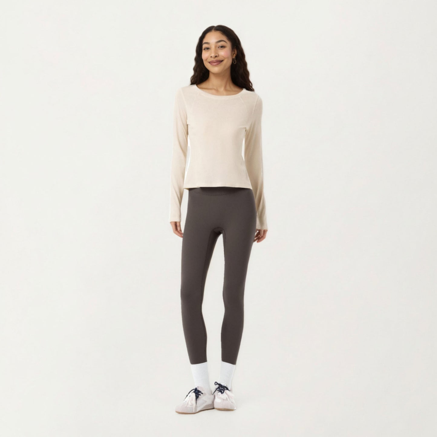Long Sleeve Active Top with Soft Stretch Fabric Crew Neckline Clean Minimal Silhouette