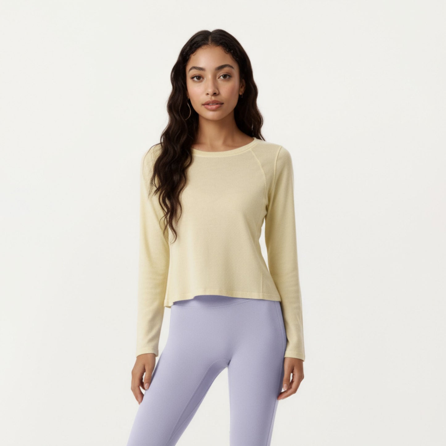 Long Sleeve Active Top with Soft Stretch Fabric Crew Neckline Clean Minimal Silhouette
