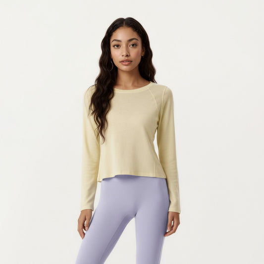 Long Sleeve Active Top with Soft Stretch Fabric Crew Neckline Clean Minimal Silhouette