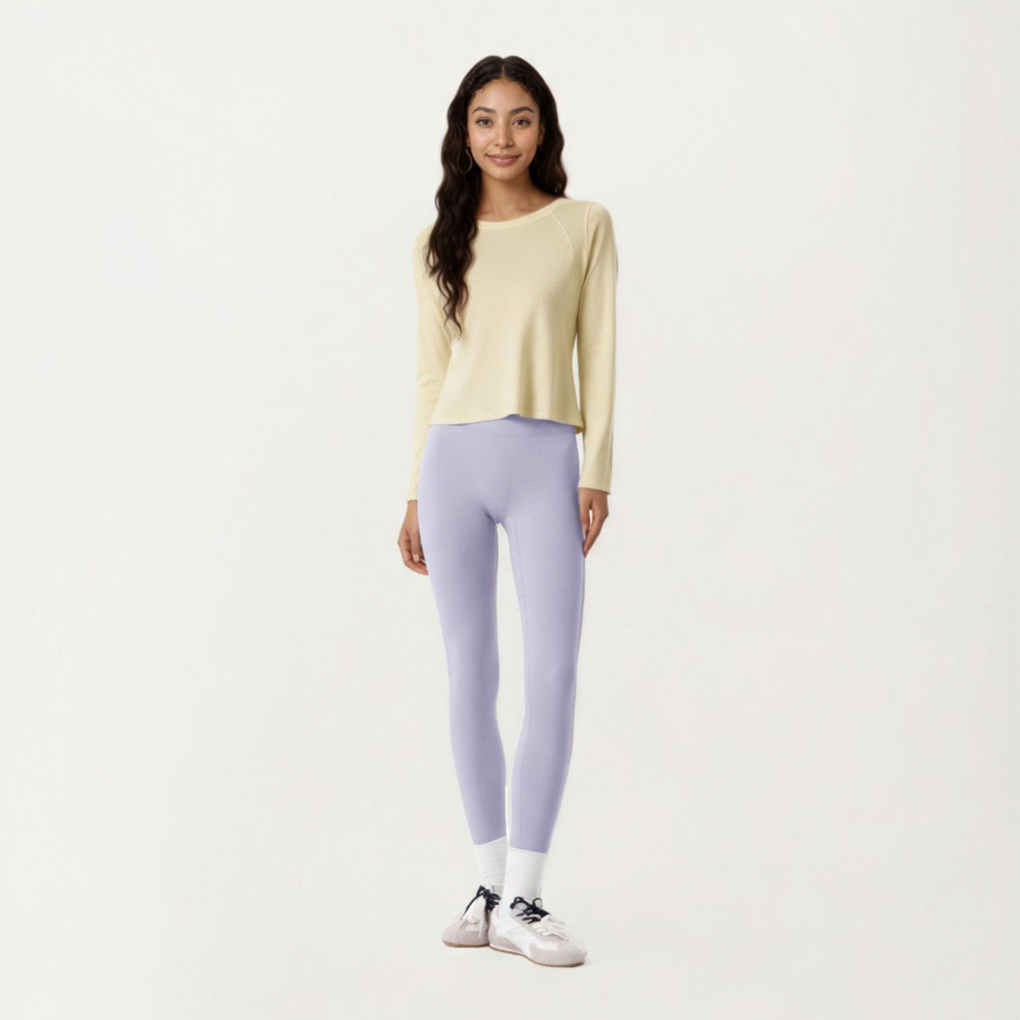 Long Sleeve Active Top with Soft Stretch Fabric Crew Neckline Clean Minimal Silhouette
