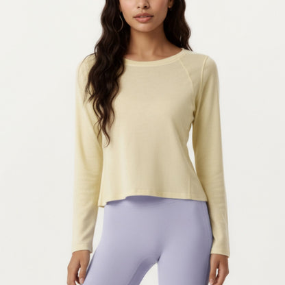 Long Sleeve Active Top with Soft Stretch Fabric Crew Neckline Clean Minimal Silhouette