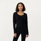 Off Shoulder Long Sleeve Top with Soft Stretch Fabric Relaxed Draped Fit and Extended Hemline