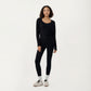 Off Shoulder Long Sleeve Top with Soft Stretch Fabric Relaxed Draped Fit and Extended Hemline