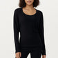 Off Shoulder Long Sleeve Top with Soft Stretch Fabric Relaxed Draped Fit and Extended Hemline