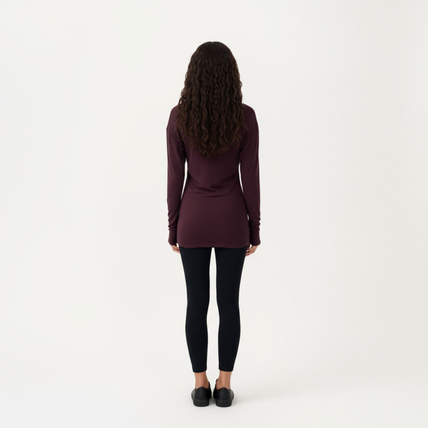 Off Shoulder Long Sleeve Top with Soft Stretch Fabric Relaxed Draped Fit and Extended Hemline