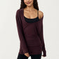 Off Shoulder Long Sleeve Top with Soft Stretch Fabric Relaxed Draped Fit and Extended Hemline