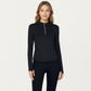 Long Sleeve Active Top with High Neck Half Zip Front Smooth Stretch Fabric and Contoured Fit