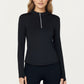 Long Sleeve Active Top with High Neck Half Zip Front Smooth Stretch Fabric and Contoured Fit