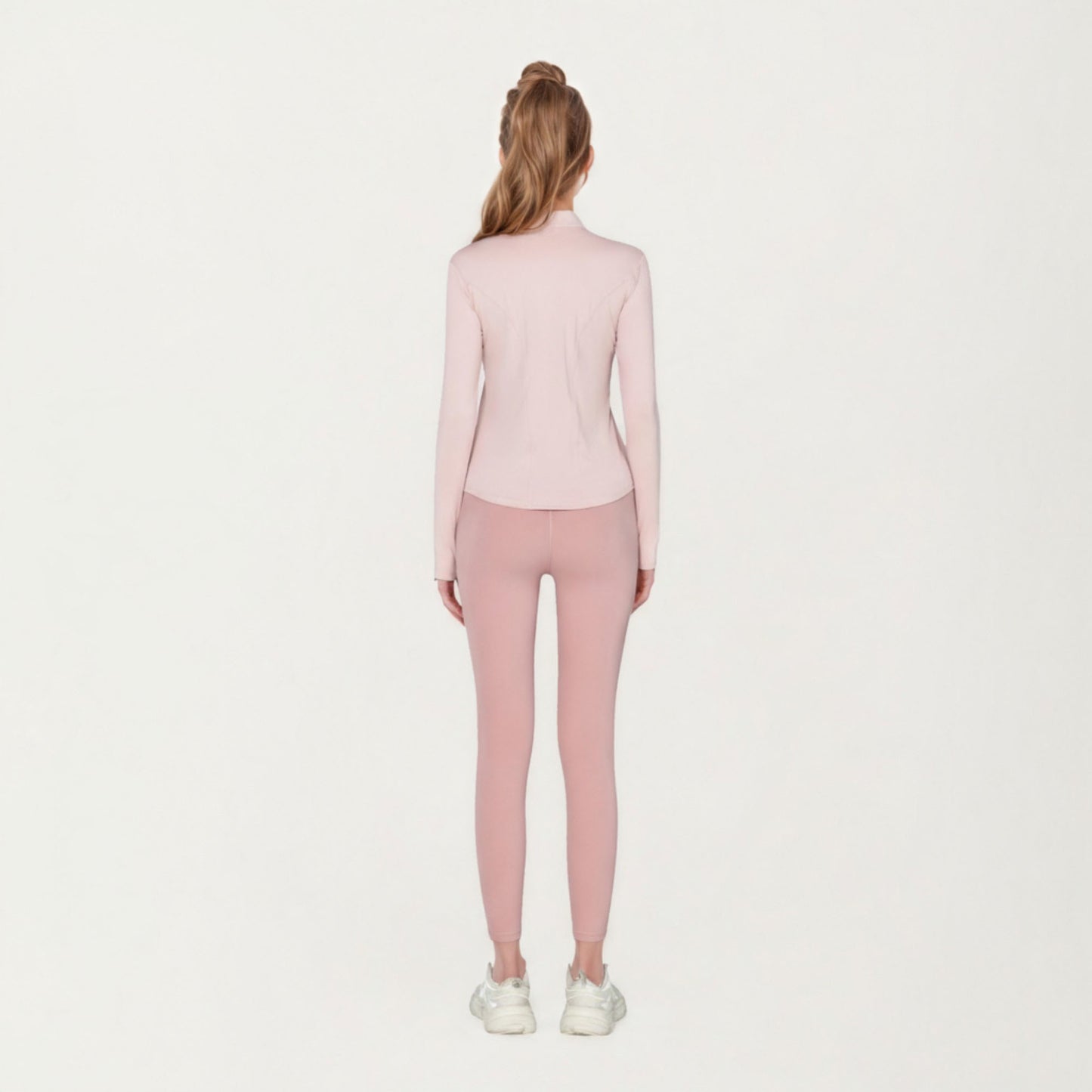 Long Sleeve Active Top with High Neck Half Zip Front Smooth Stretch Fabric and Contoured Fit