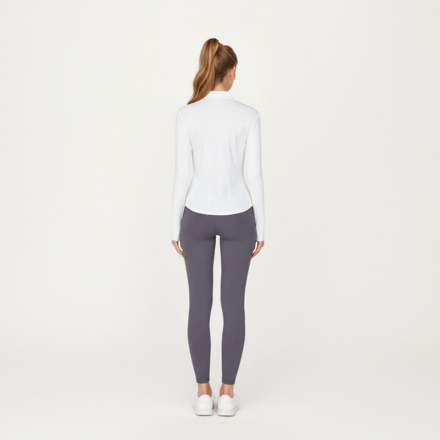Long Sleeve Active Top with High Neck Half Zip Front Smooth Stretch Fabric and Contoured Fit