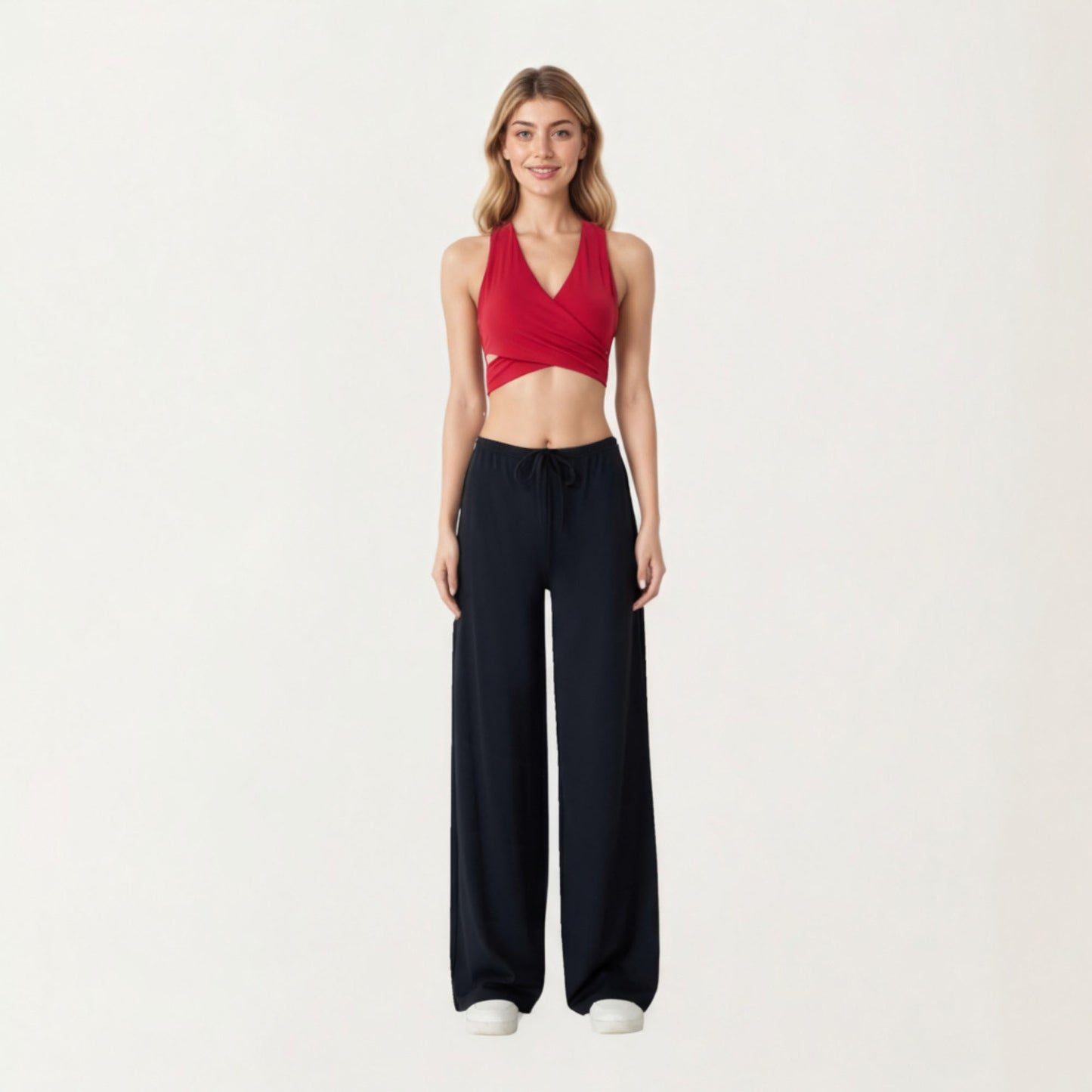 High Waist Wide Leg Lounge Pants with Soft Stretch Fabric Adjustable Drawstring Waistband