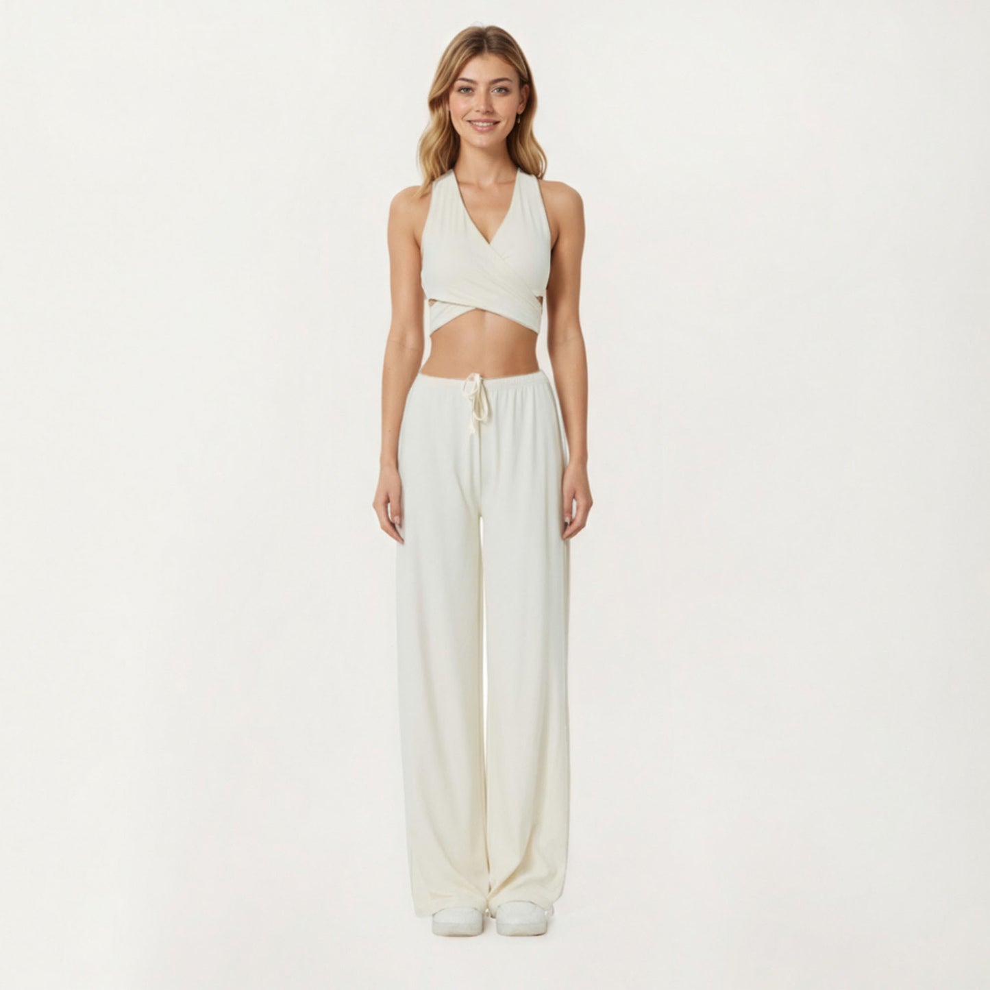 High Waist Wide Leg Lounge Pants with Soft Stretch Fabric Adjustable Drawstring Waistband
